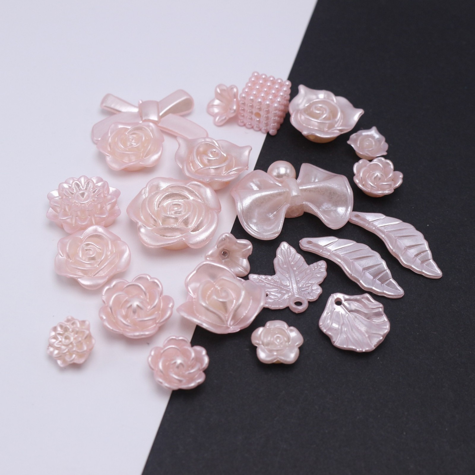 50pcs Mixed Baroque Pearl Beads Cabochons Flatback Flower Bows Leaves Cute Kawai