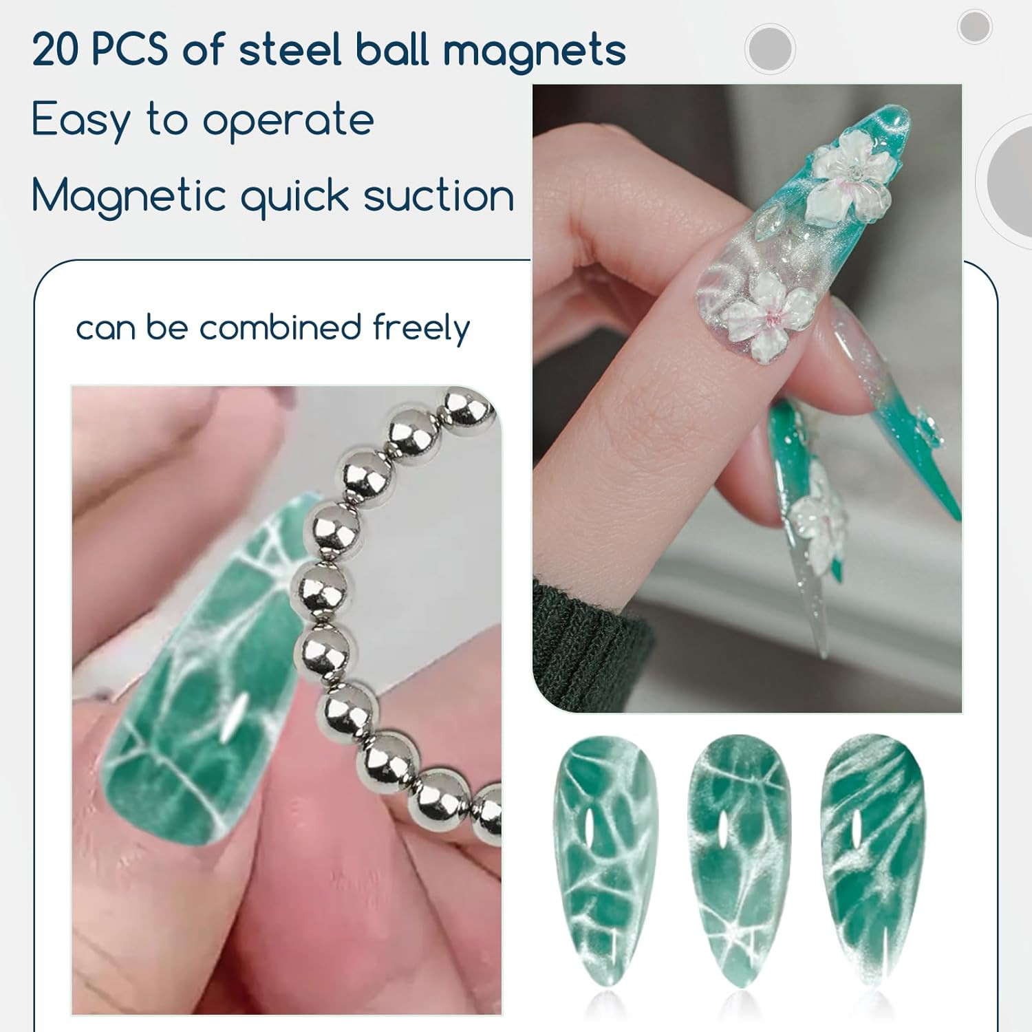 26 Pieces Cat Eye Magnet for Nails 3-In-1 Nail Heart Magnets Cylindrical Strong