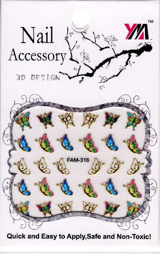 Nail Art 3D Decal Stickers – Butterflies w/Gold Accents Ships from U.S. FAM-316