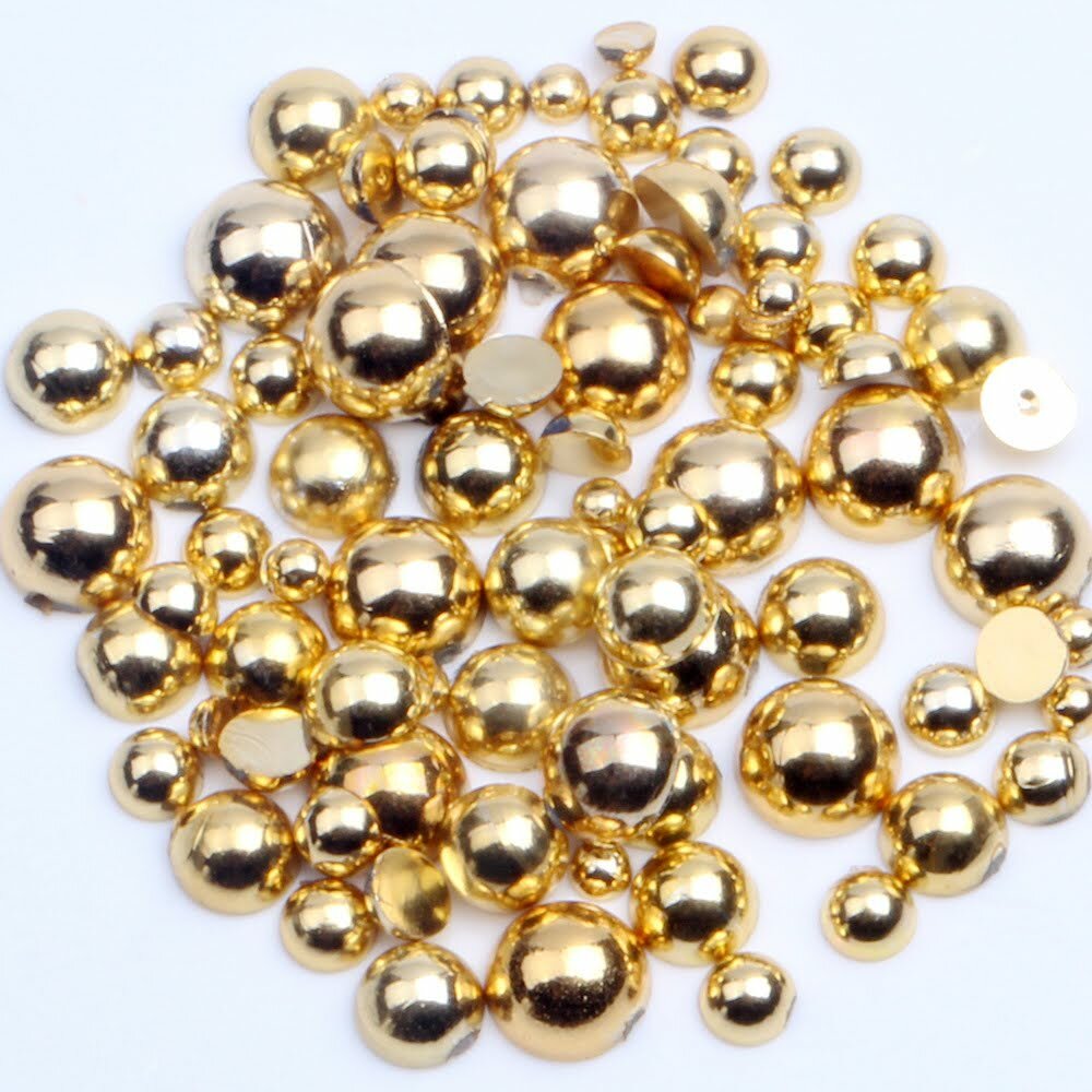 50/250pcs Mixed 3D Gold/Silver Metallic Round Solid Bead Stud Nail Art Decoratio