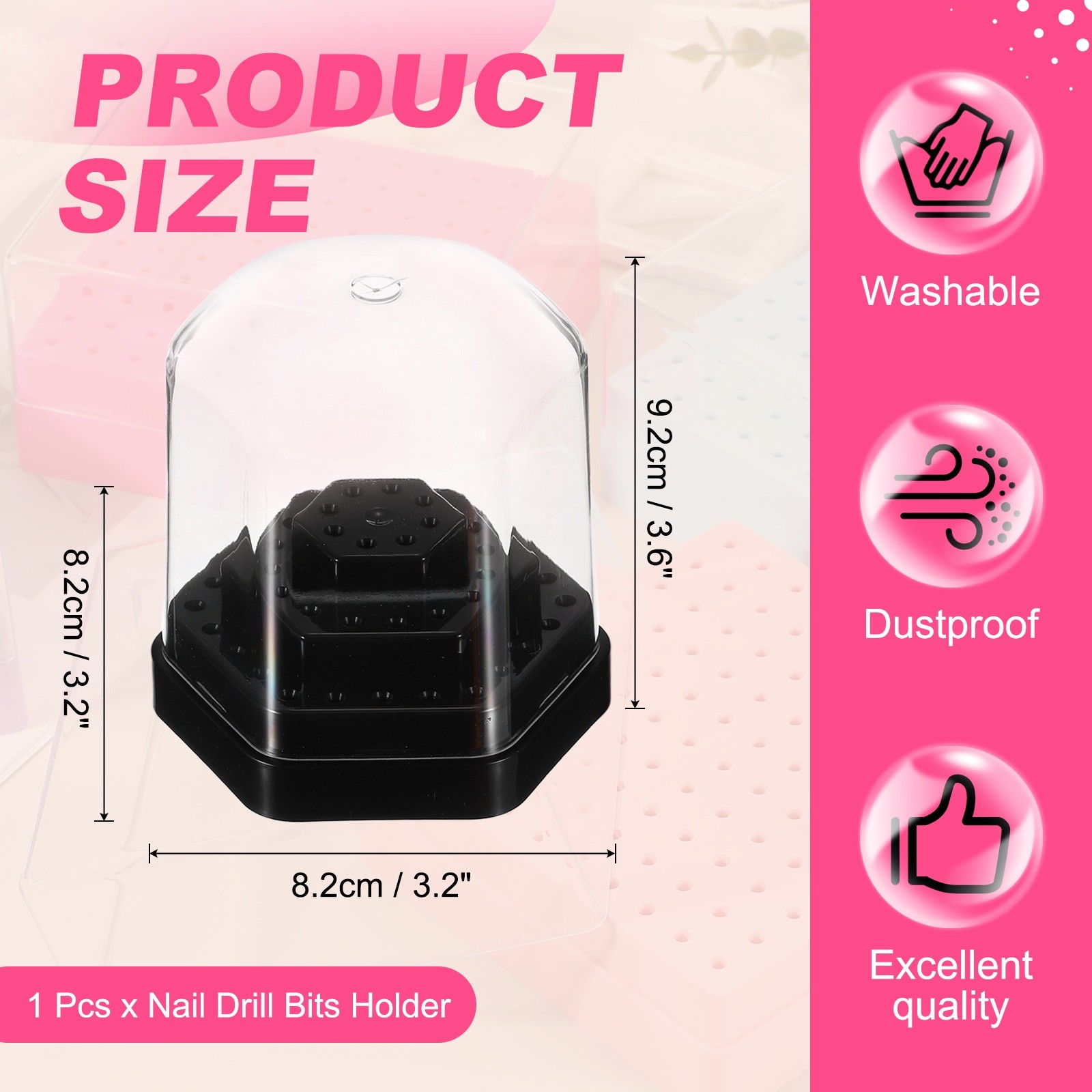 Nail Drill Bits Holder 48 Holes Large Space Drills Bit Case Black