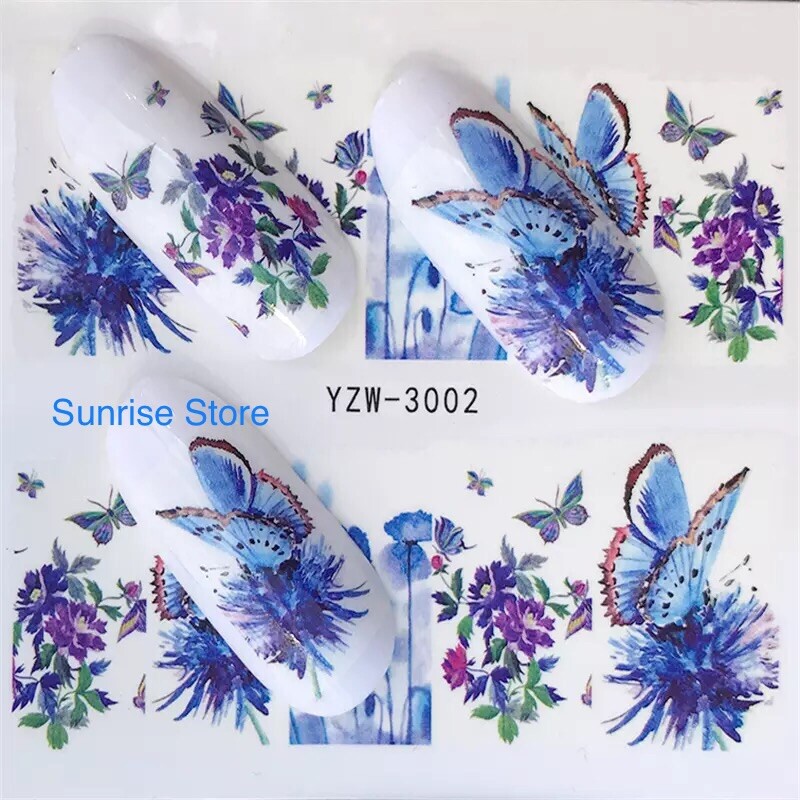 Nail Art Water Transfer Sticker Butterfly Ink Flower Floral Decals Manicure