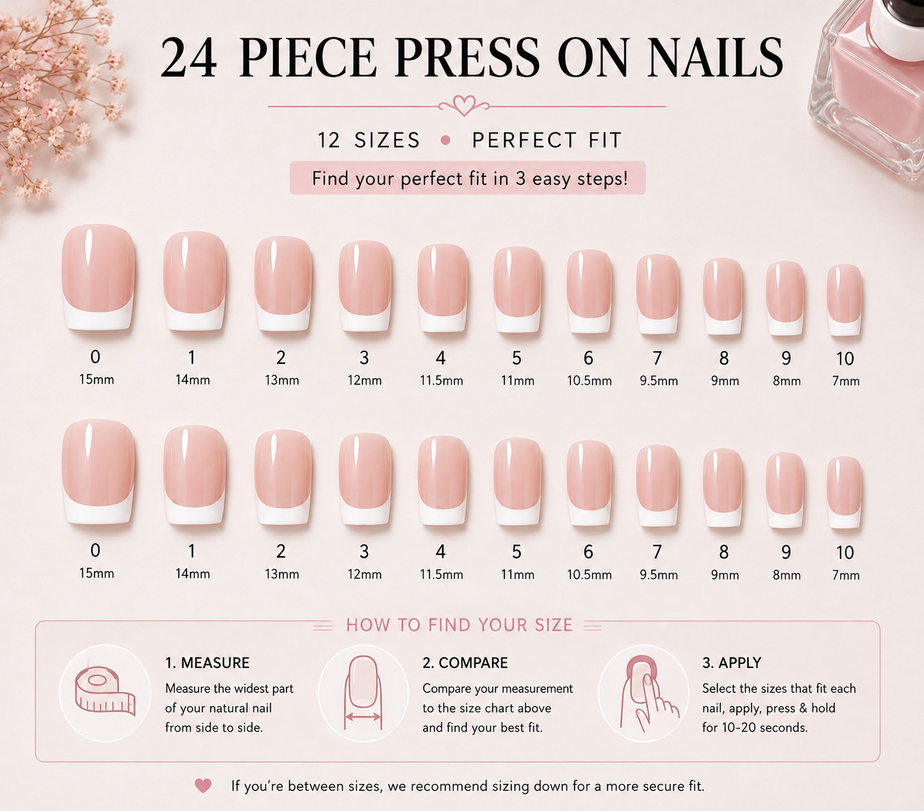 Classic French Tip Square Shape 24 Count Nails Full Cover W/Nail Glue