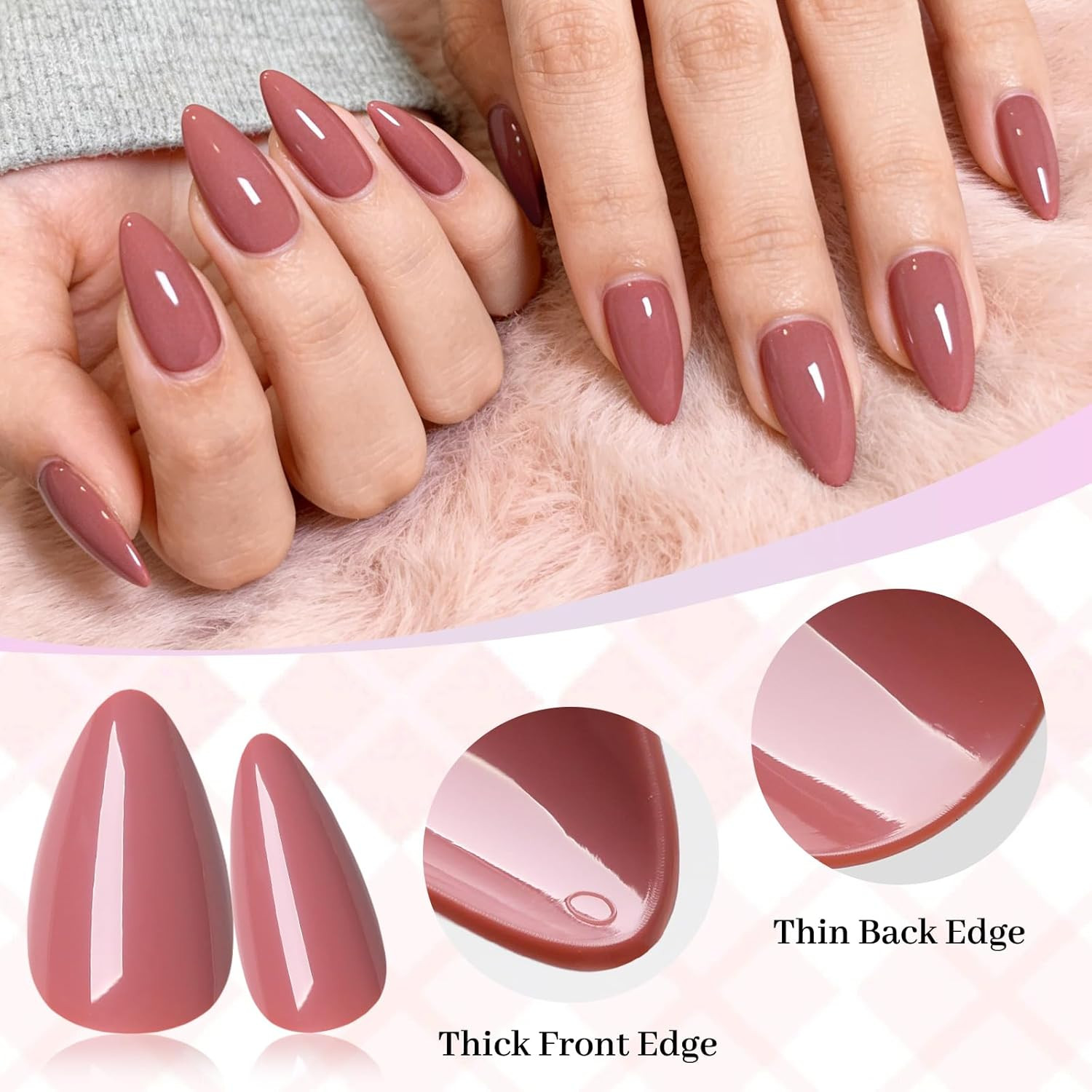 240Pcs Dusty Rose Press on Nails Almond- Short Press on Nail Pink in 12 Sizes fo