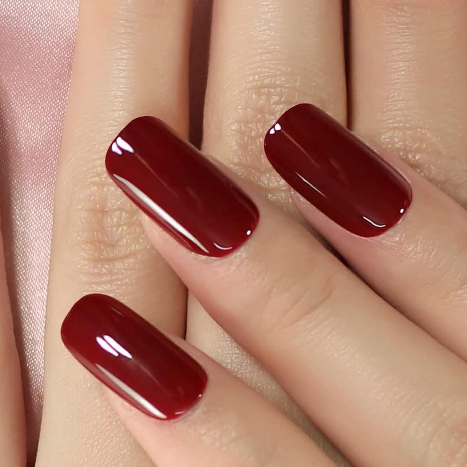 24-Piece Burgundy Square Press On Nails – Glossy Finish for Effortless Style