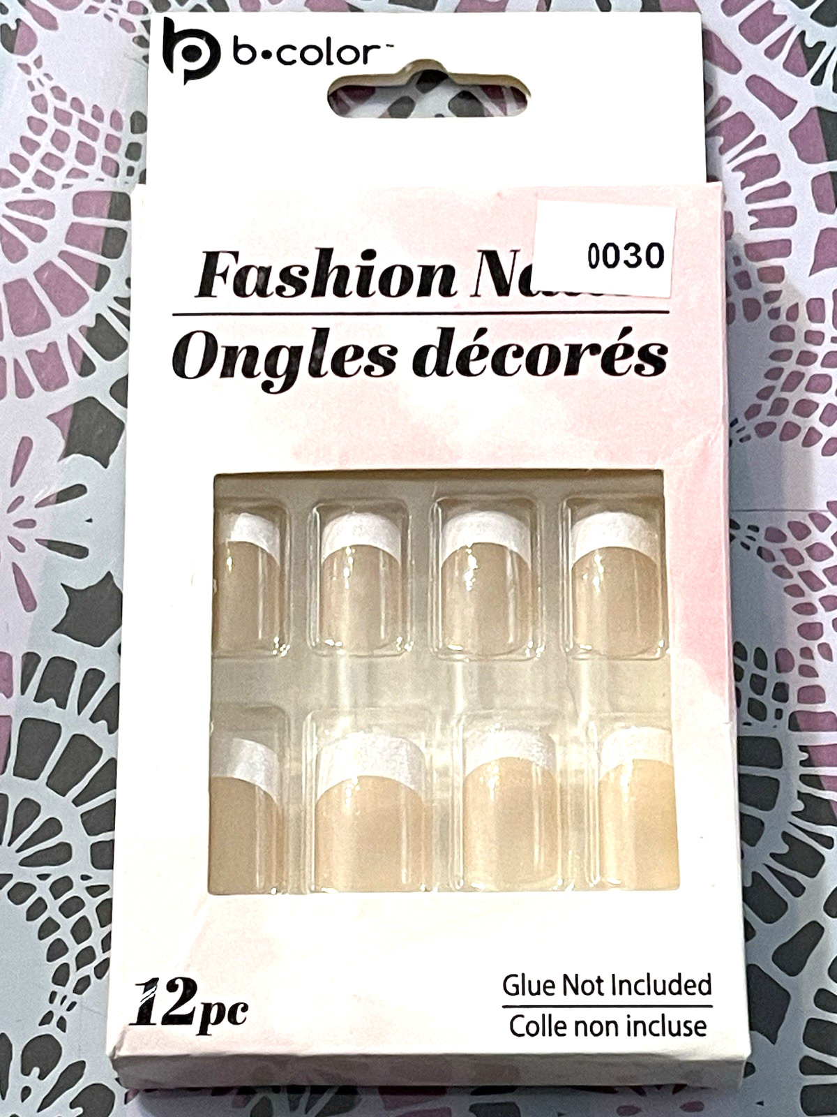 B Color Fashion Nails NUDE SHEER with FRENCH & GLITTER Short Press On Manicure