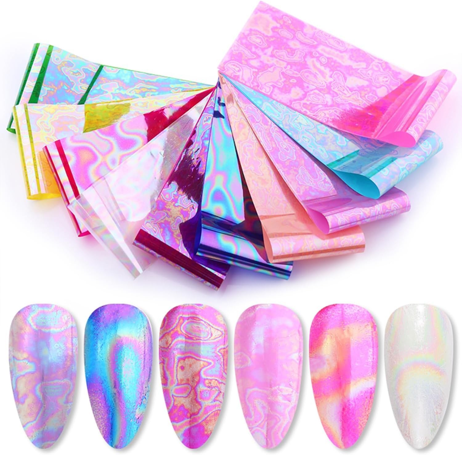 10 Rolls Nail Foil Transfer Sticker Kit Nail Foil Sheets Solid Aurora Iridescen
