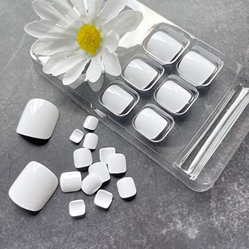 White Press on Toenails Square Fake Toenails Gloss Glue on Toenails Full style8