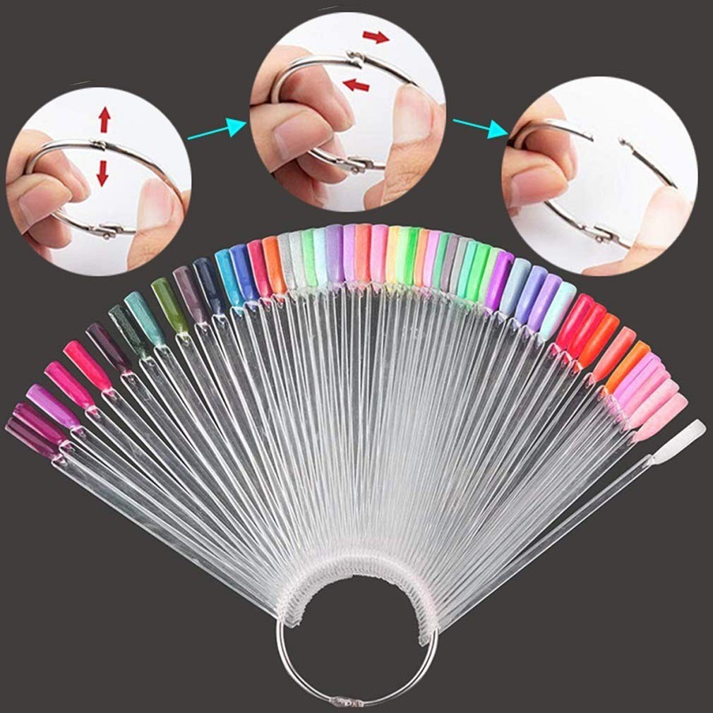 150 Pcs Clear Nail Swatch Sticks with Ring, Fan Shape Nail Art Polish Display…