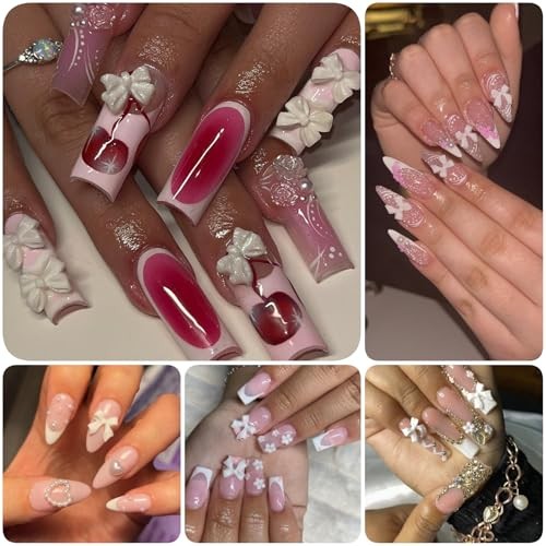 OPMADM Bow Nail Charms and Gems, Nail Set 2 – Bows+Rhinestones+Flatback Pearls