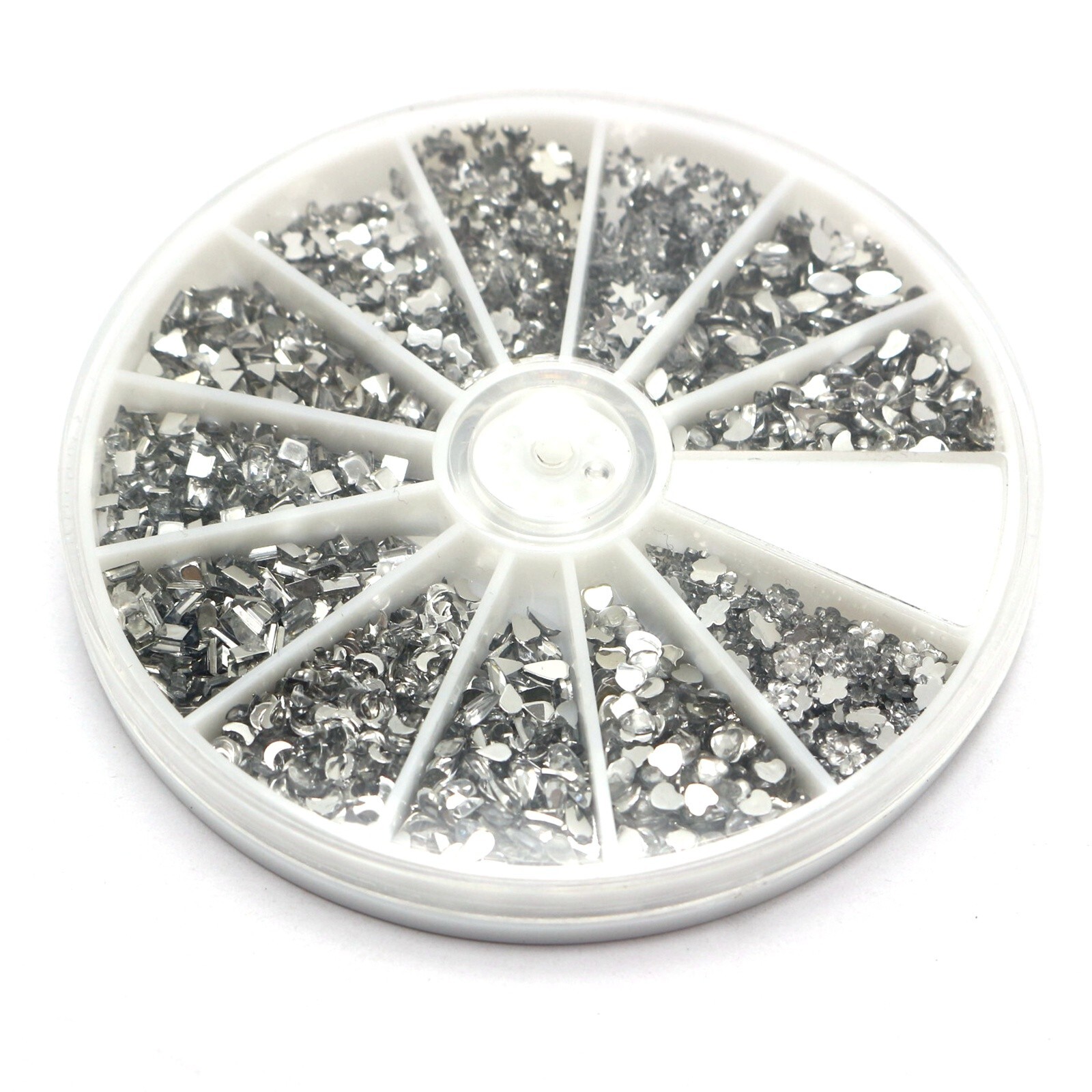 2400 Assorted Clear Acrylic Flatback Rhinestone Gems Wheel 12 Shape Nail Art