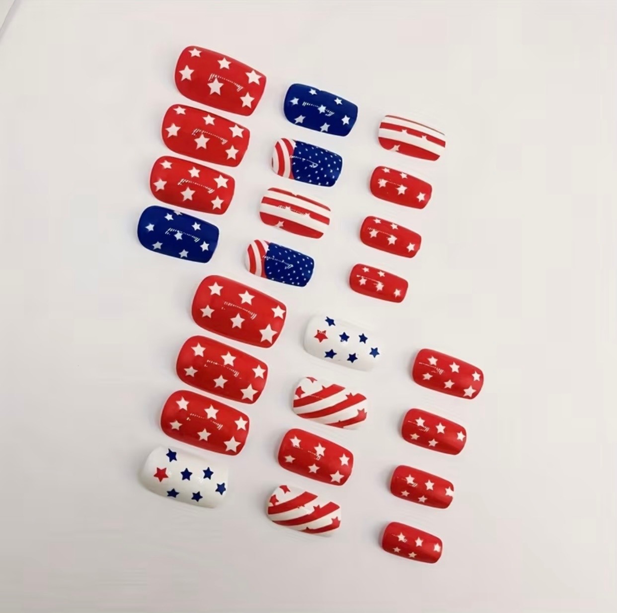 Patriotic 4th of July Red White & Blue Star Design, Medium Square Press on Nails