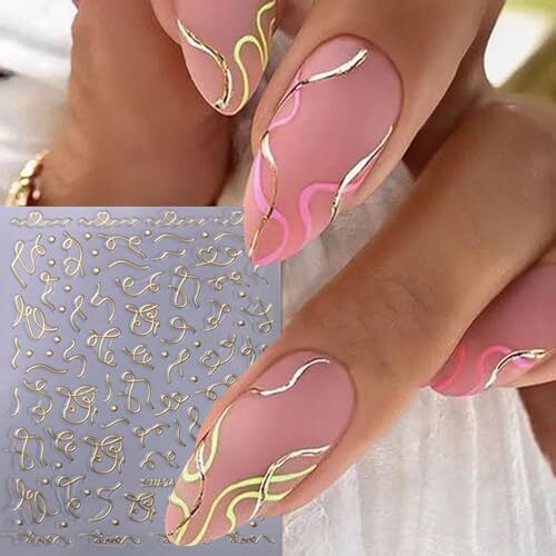 4 Sheet Line Nail Art Stickers Gold Sliver Irregular French lines Decals Lines