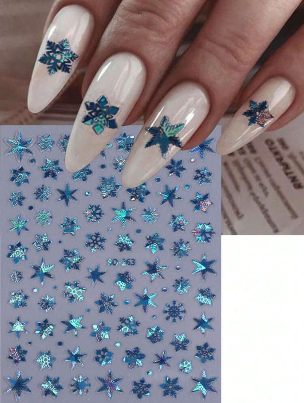 Snowflake Nail Art Stickers Festive Metallic Holographic Xmas Christmas Laser SO