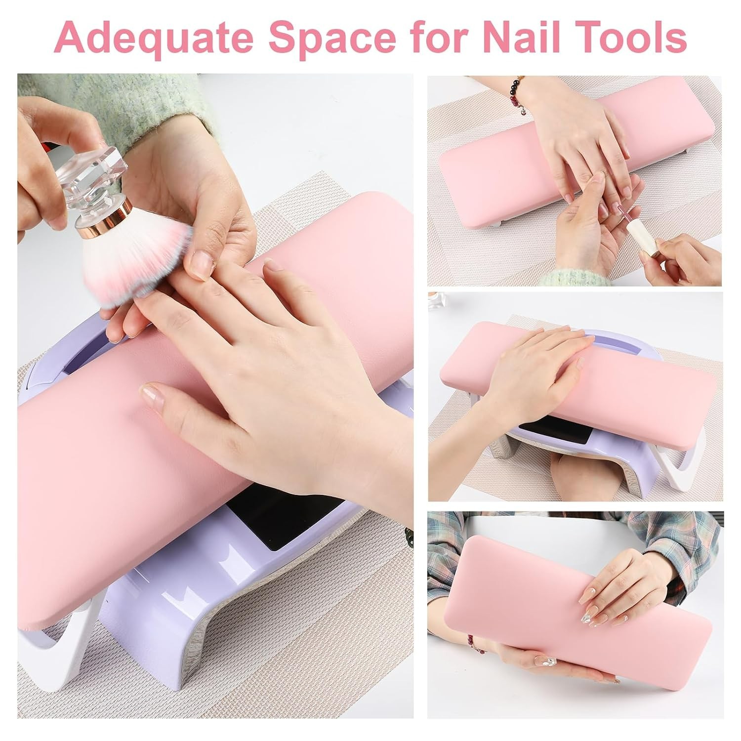 Pink Foldable Nail Arm Rest with Microfiber Cushion & Space-Saving Table Mat