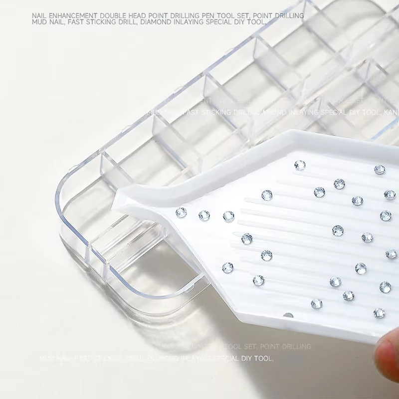 3Pcs Nail Art Rhinestones Pickers, Dotting Pen with Storage Tray Glue Clay for D