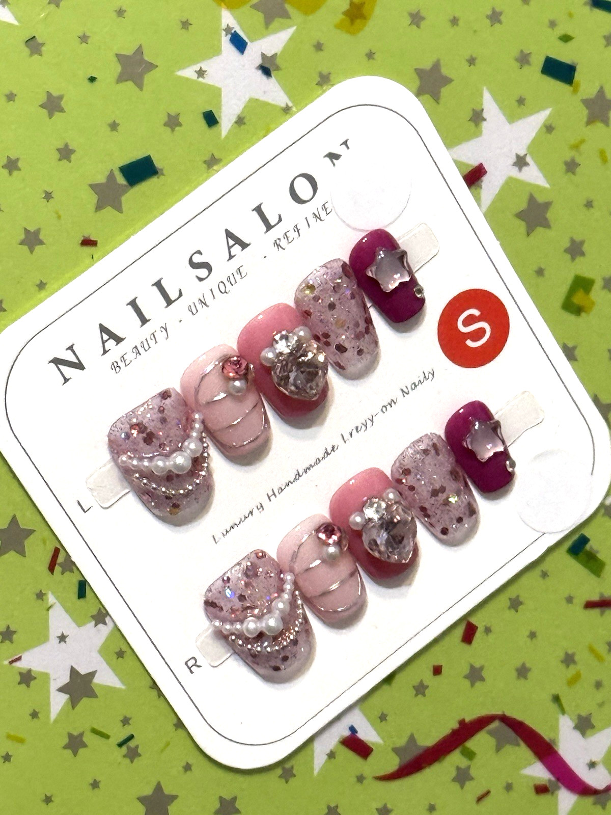 Nail Art Wearing Armor COFFIN SMALL Extra Short Multicolored Press On Manicure