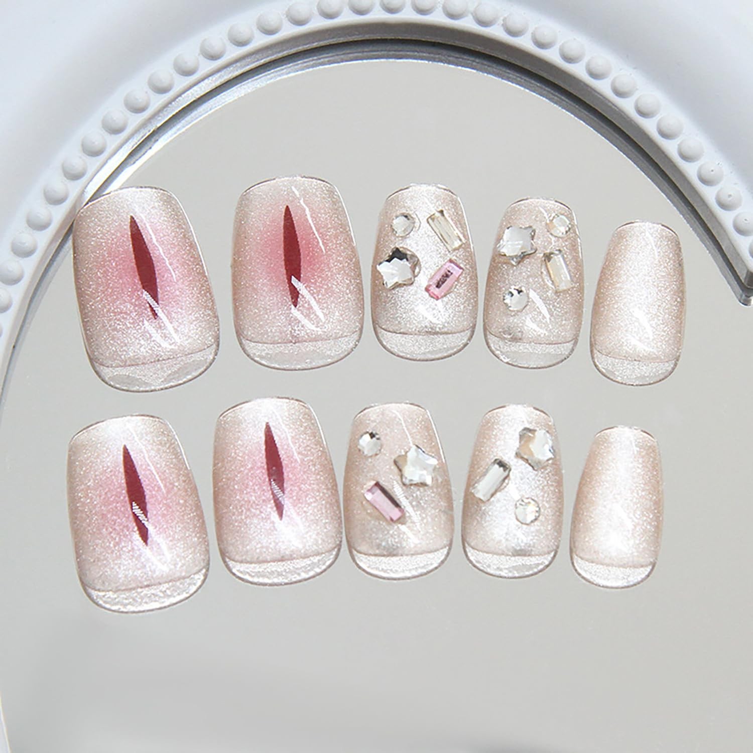Press-on Square French False Nails, 24 Pcs (12 Sets), Glossy Acrylic, Multico…