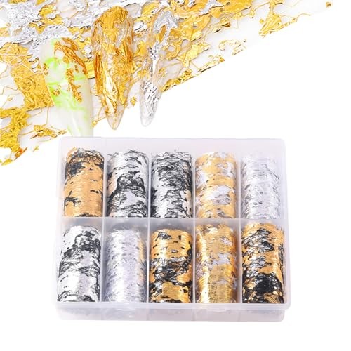 10 Sheets Gold Silver Foil Nail Art Holographic Aluminum Silvery Golden&black