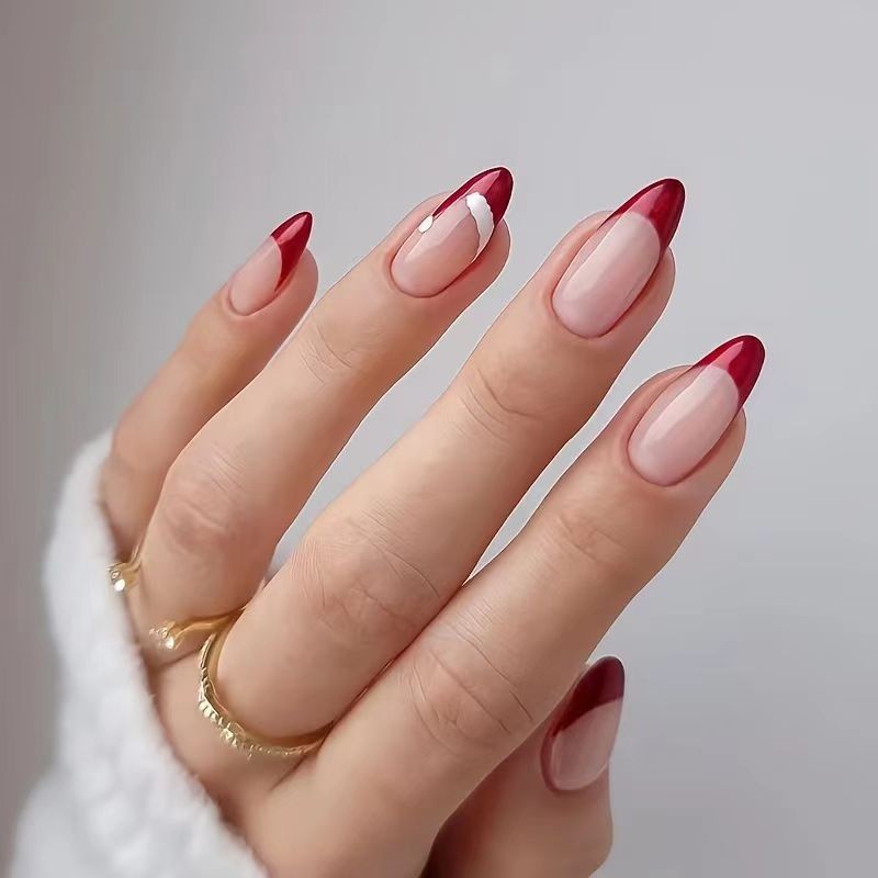 96PCS Christmas Candy Cane Press On Nails Swirl French Tip Festive Fake Nails