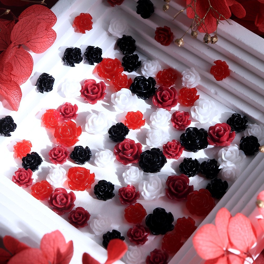 3D Resin Rose Flower Nail Charms 6 Grids Colors Valentine’s Day Nail Art Decor