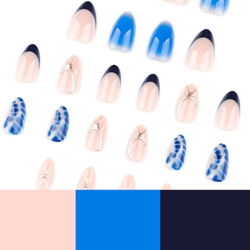 Almond Short Spring Blue Smudge Nails – Style A25 – Press on Nails