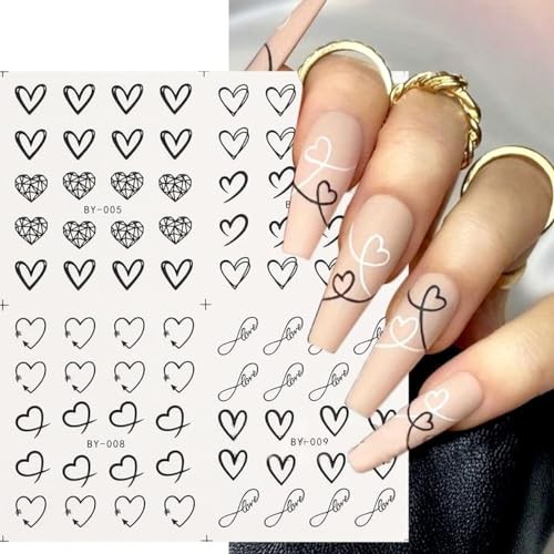 Valentine’s Day Nail Art Stickers Heart Water Transfer Nail Decals Black White