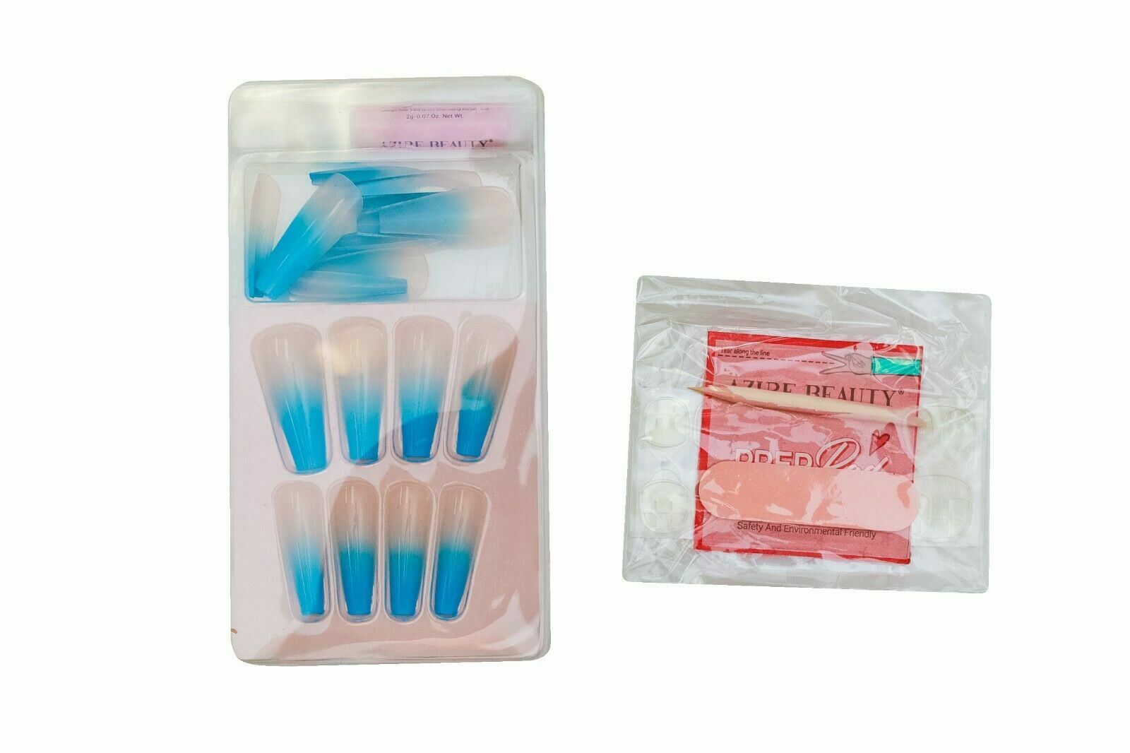 24 Custom Blue White Ombre Long Coffin ABS Designer 9 Size Press On Nails Set