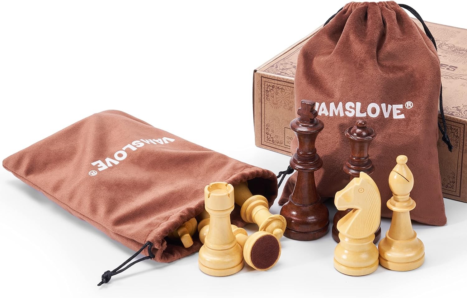 Vamslove Wooden Chess Pieces Large 4.5” King Set of 32 Luxury Staunton Wood…