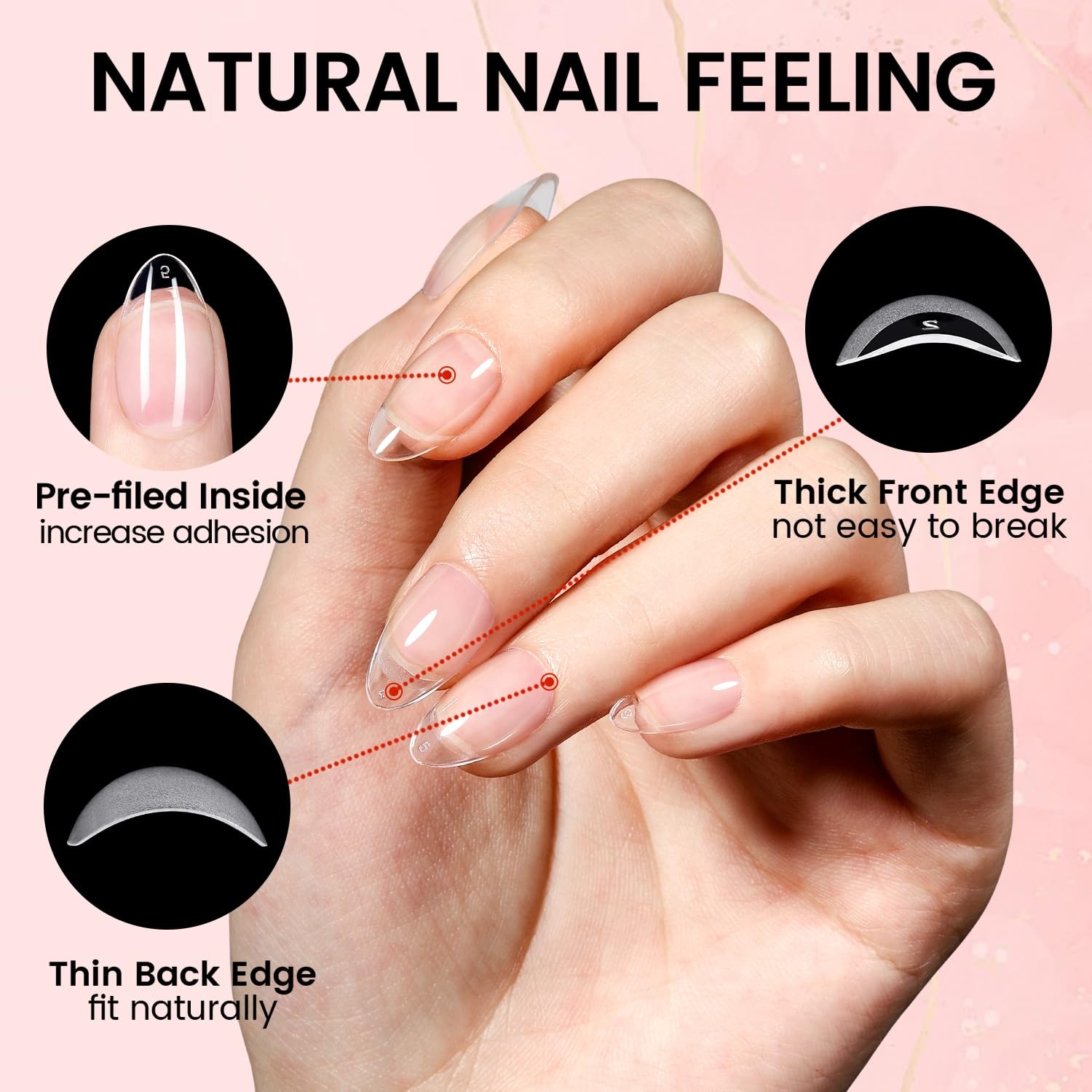 Nail Extension Kit Short Almond Nail Tips 240pcs with 2 In 1 Nail Glue Base C…