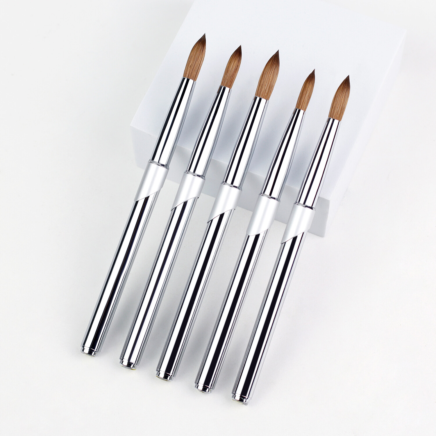100% Acrylic Kolinsky Nail Brush Silver Metal Handle Size 8-16