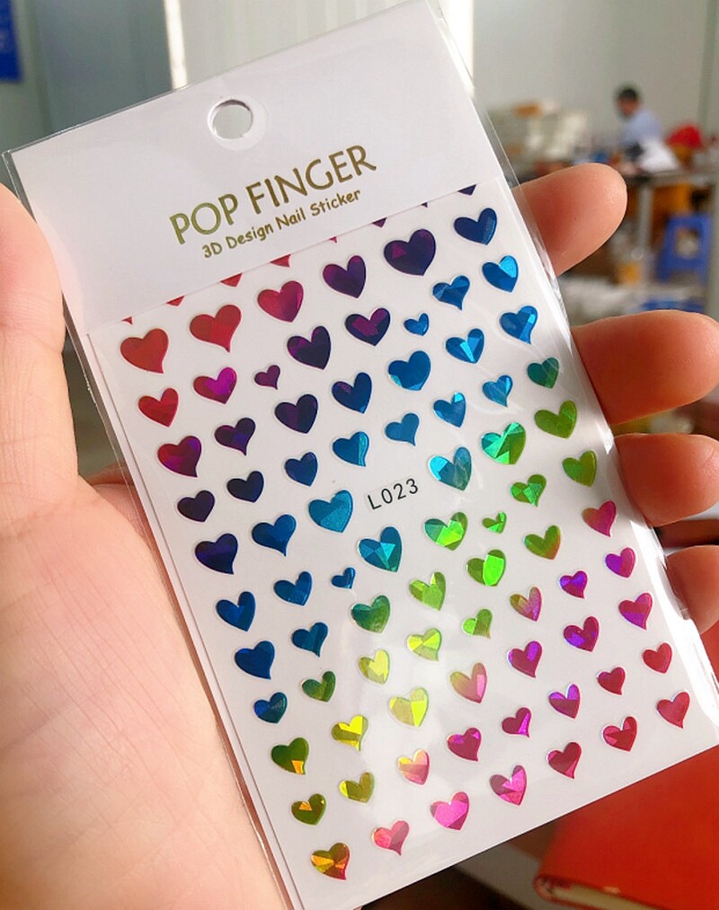 Valentine’s Day Holographic Heart Nail Sticker Love Heart 3D Nail Decal