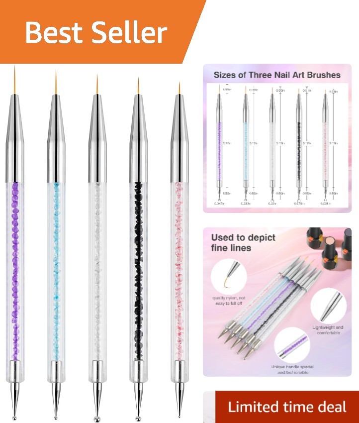 5PCS Nail Art Brush Set – Double-Ended Liner & Dotting Pens for Professionals