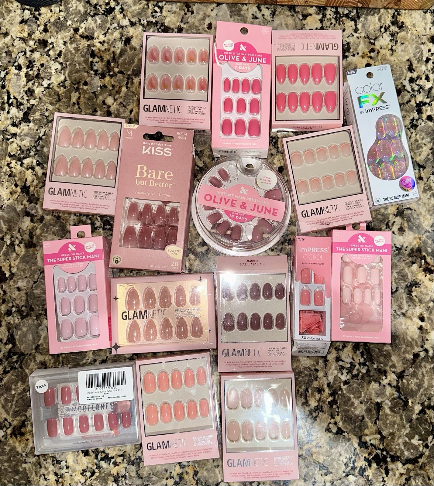 Glamnetic Olive & June Kiss imPRESS Modelones Press-On Nails Pink Lot of 16