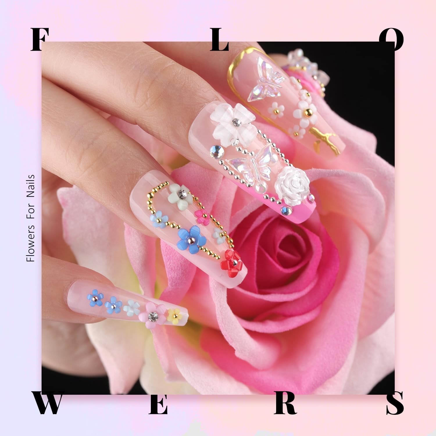 3D Flowers Nail Charms and Gems Nail Flowers with Rhinestone Glue Gel