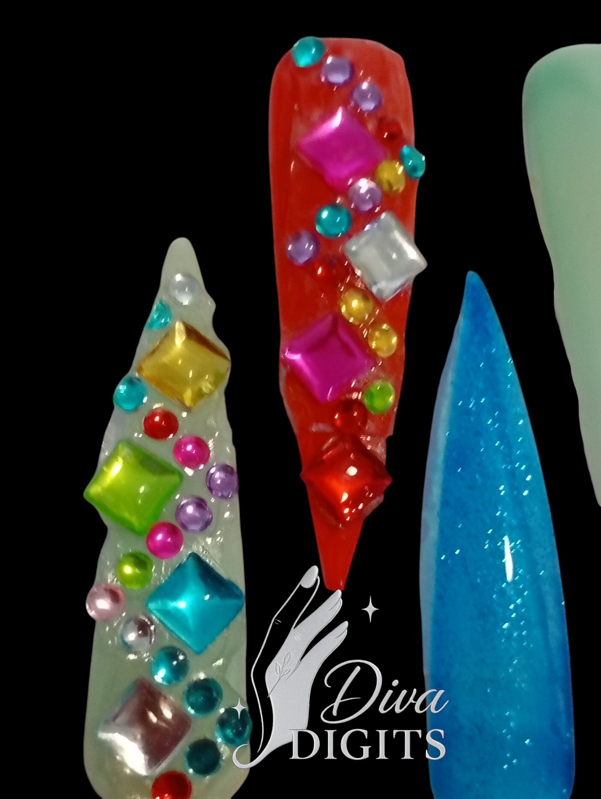 Pride Gel stilleto long 4.5cm Hand painted and Embellishments Sizes S,M,L