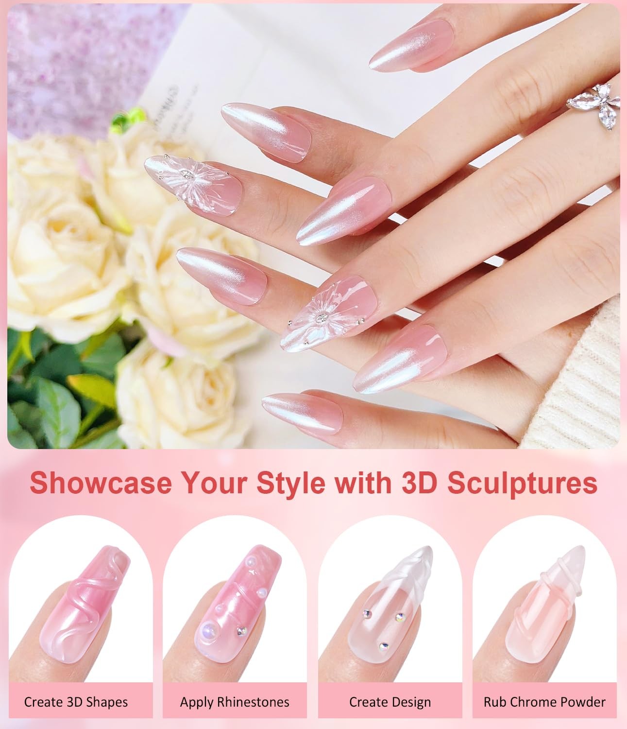 Pearl Chrome Nail Powder BISHENGYF -【Mirror Shinny Effect】 Magic Mirror Silve…