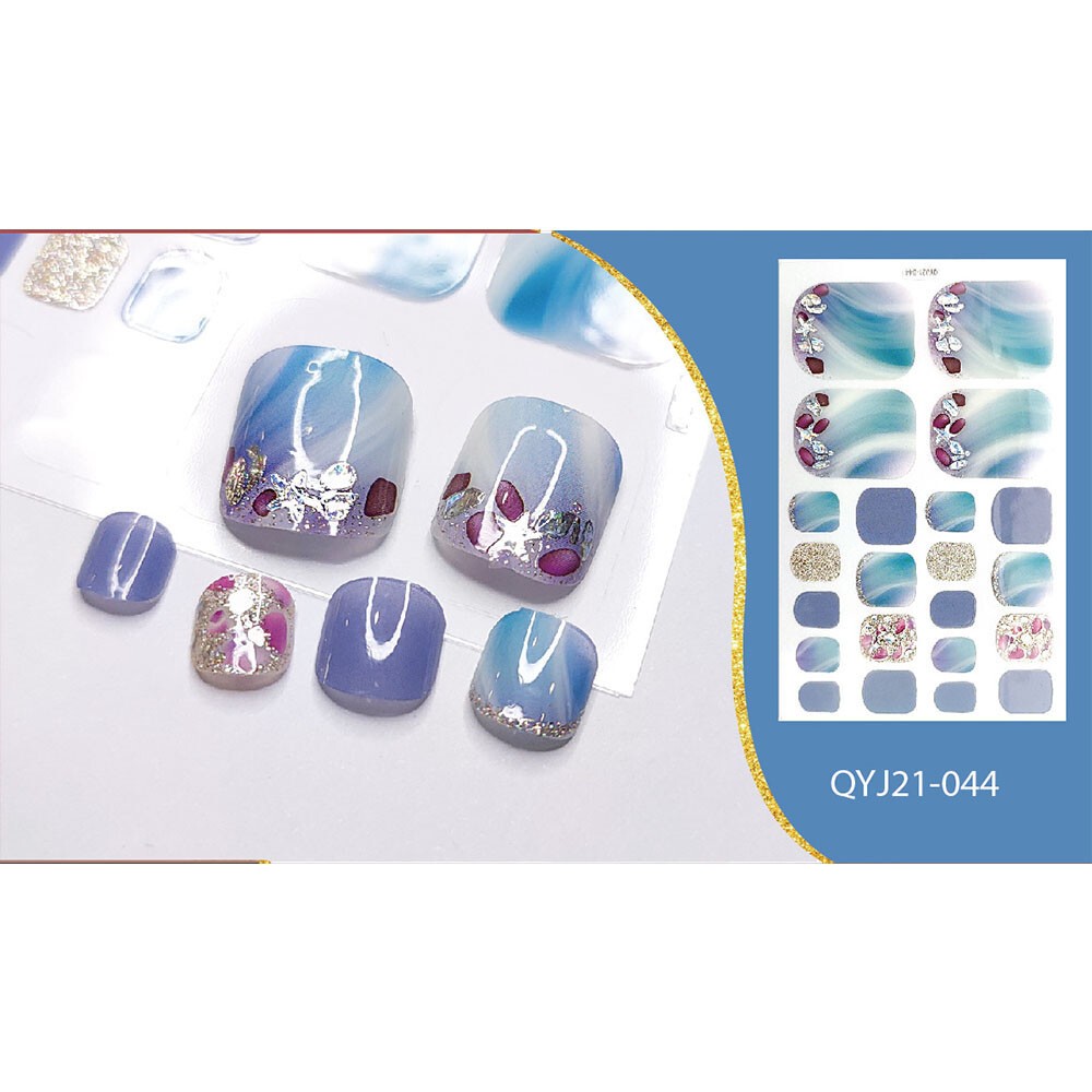 22 Tips Nail Art Glitter Flower Toe Nail Wraps Full Cover Polish Foot Stickers
