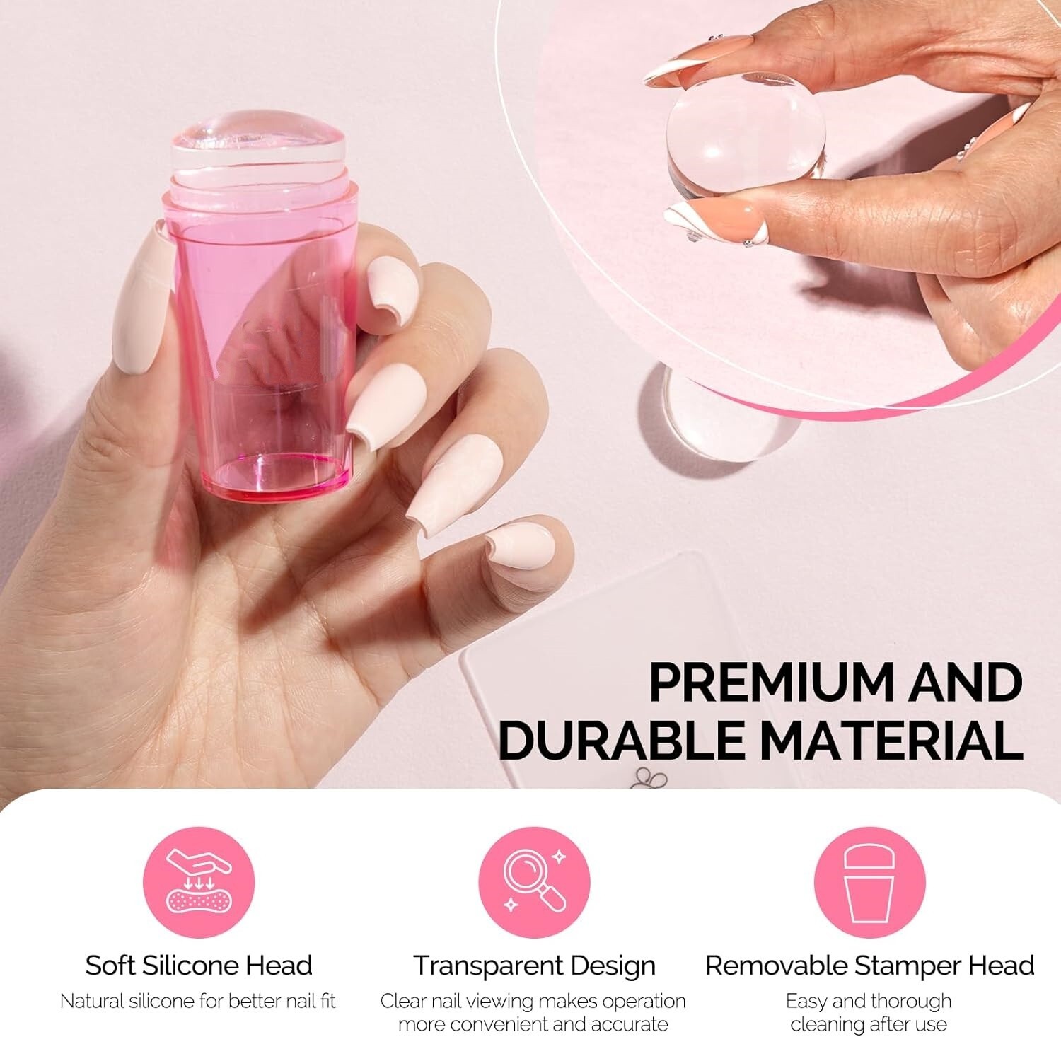 Kit de estampador de uñas francés (2 unidades), sello de silicona con raspador