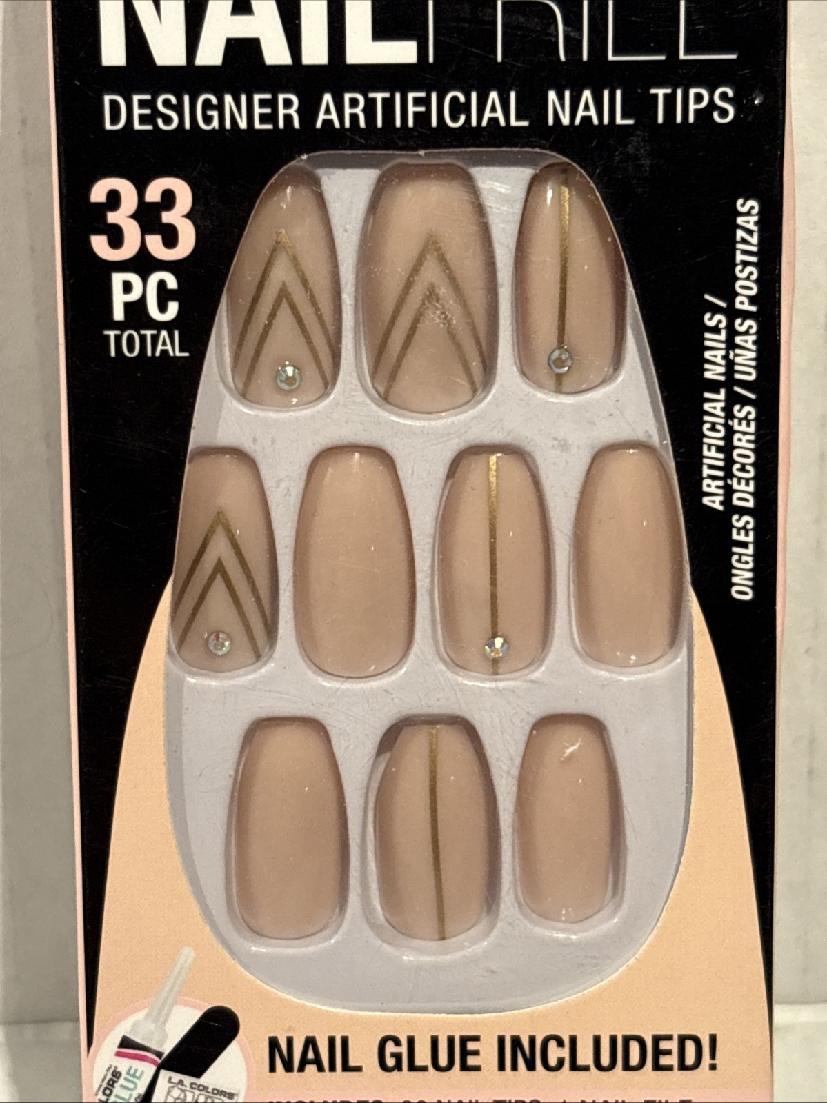 L.A. Colors Nail Frill Designer Nails 33 PC Rose Gold Glue File Pad New