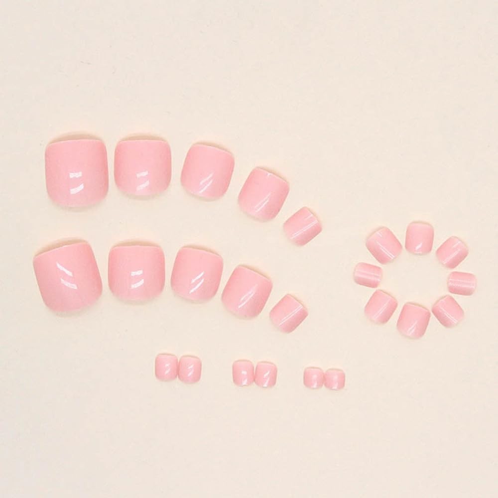 24 Pcs Solid Pink Press on Toenails Short 1 Fl Oz (Pack of 24), Color Y1