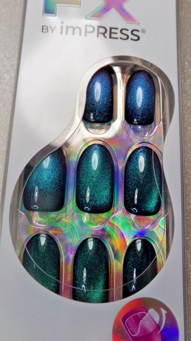 Impress Color FX NAILS Shiny Green Cats Eye Glue on Medium Magnetic Effect