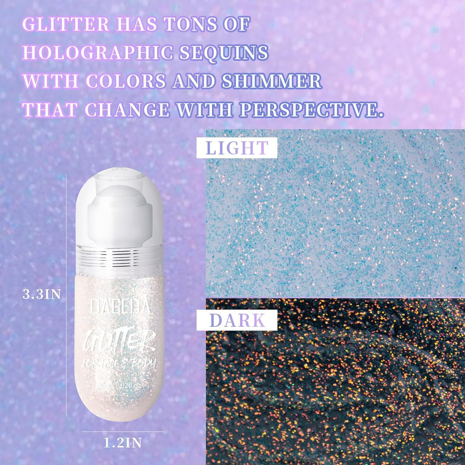 Body Glitter Gel, Roll-On Face Glitter for Mermaid Makeup Festival Rave Accessor
