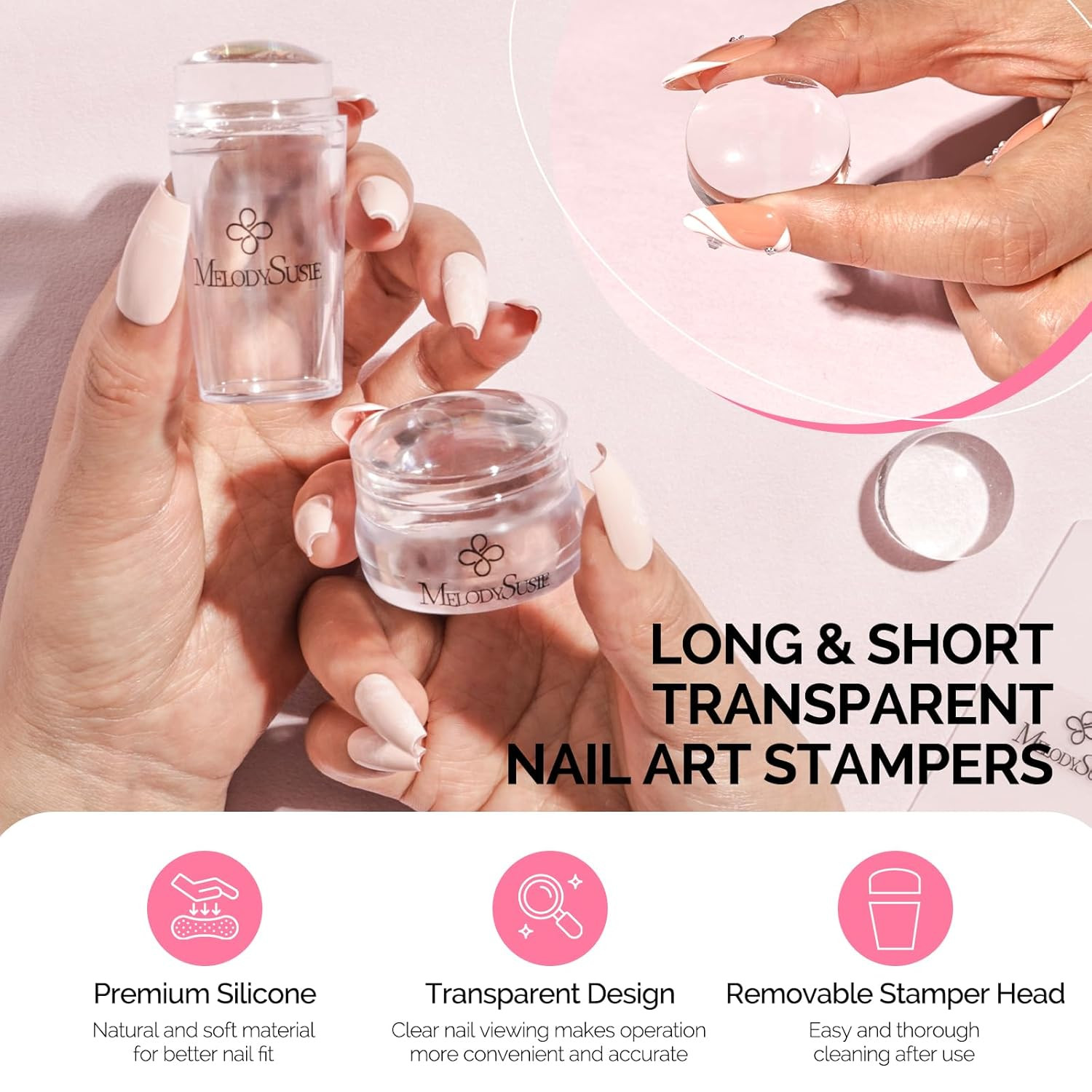 French Nail Stamper Kit, Silicone Stampers with Scrapers, 4PCS DIY Home Nail Des