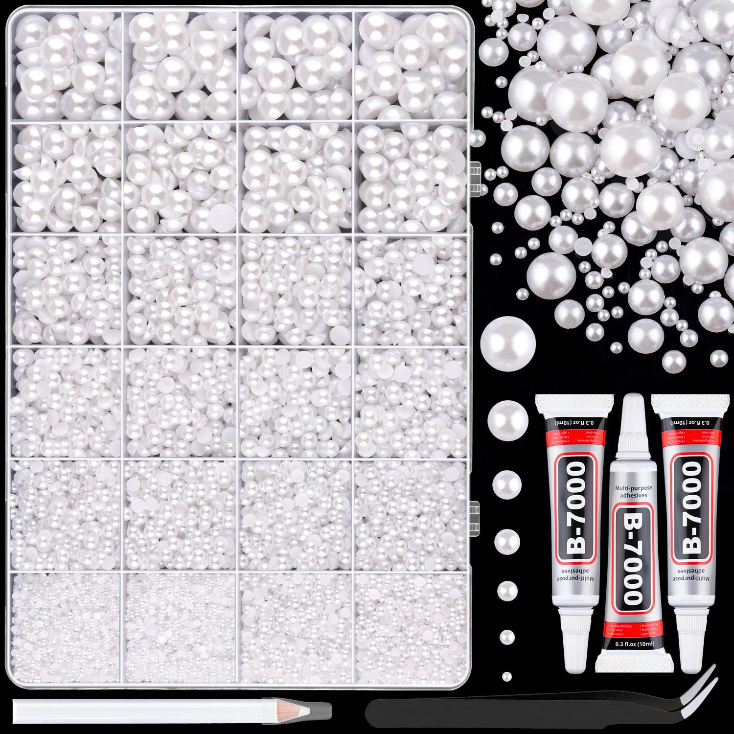 14000Pcs Flatback Pearls for Crafting White, Assorted Size 2/3/4/5/6/8/10mm H…