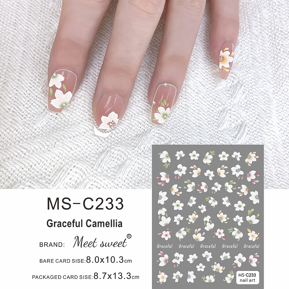 Camellia Blue Poppy Flowers Nail Stickers Lavender Lily of the Valley Nail Decal