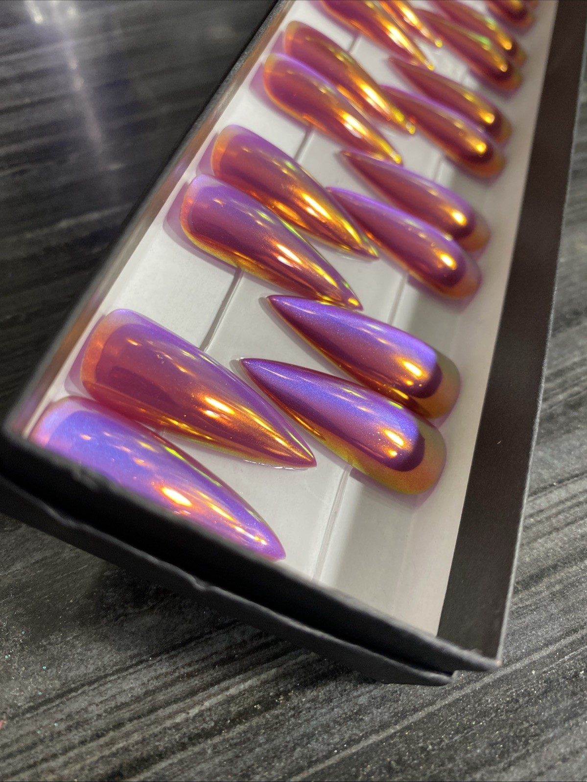 Press On Nails 26 Handmade Long Stiletto Ab Chrome Cateye Pink Gel / Gel Polish