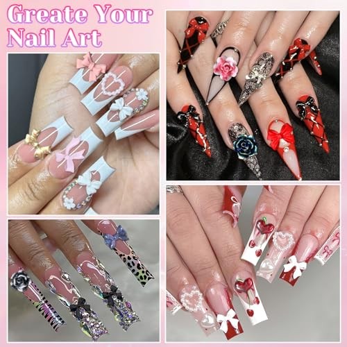 3D Mixed Nail Charms Kit, Colorful Rose Tiny Flowers Bows Nail Art Set-1