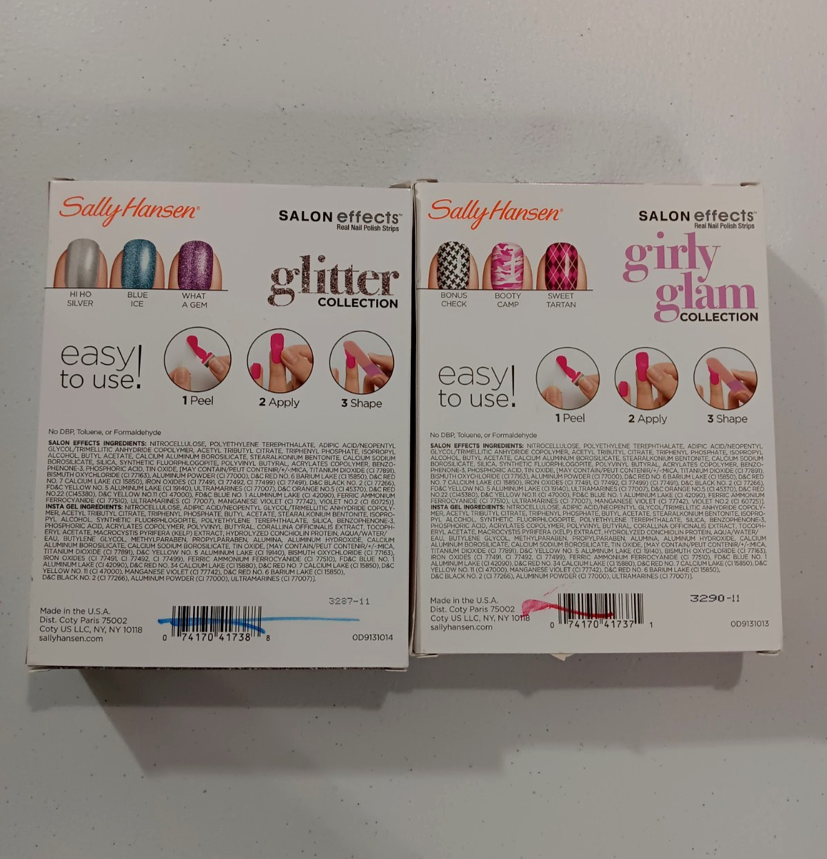 Lot 2 Sally Hansen Salon Effects Real Nail Polish Strips Glitter Girly Glam NIB