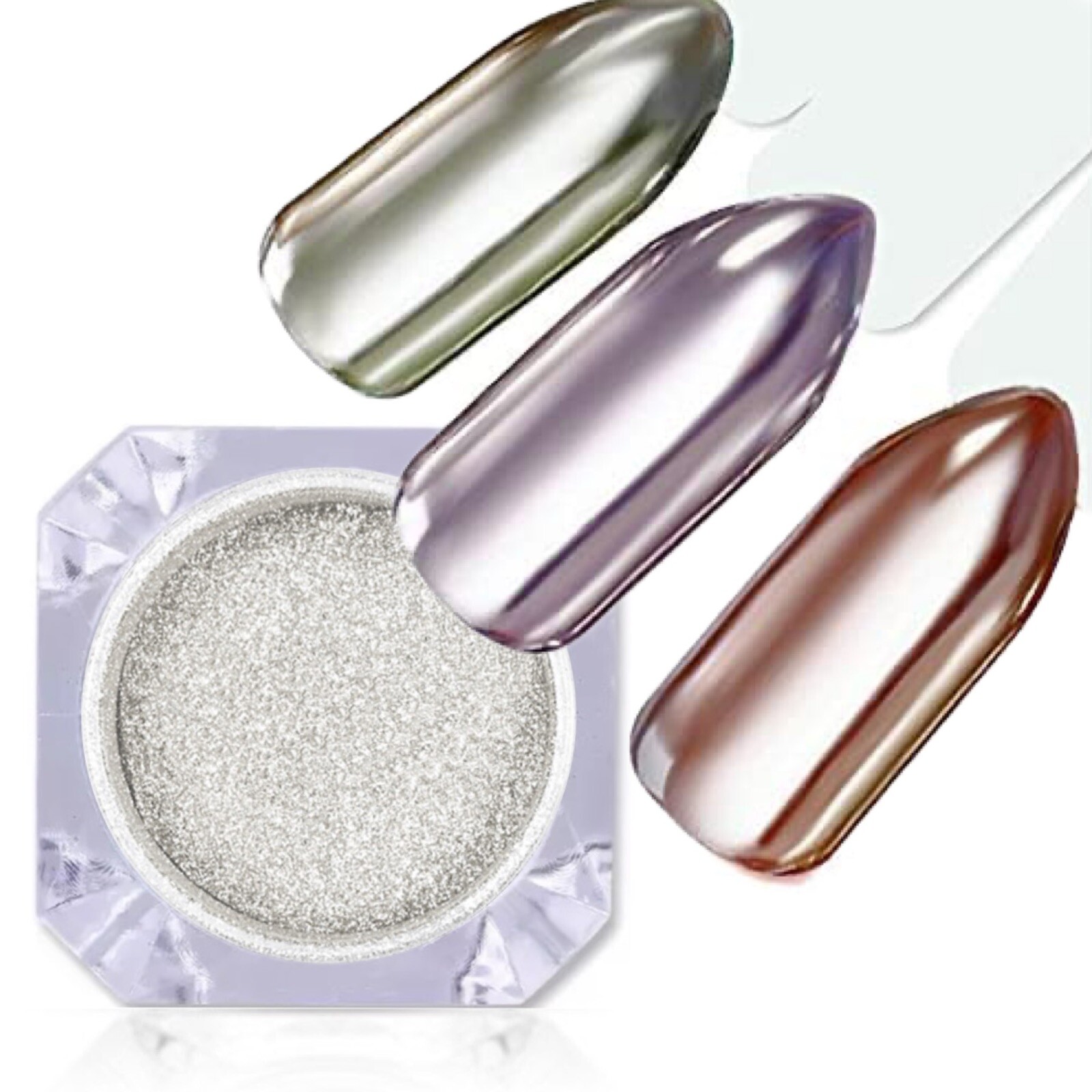 Silver Mirror Nail Chrome Powder Shimmer Super Glass Effect Decoration + Brush